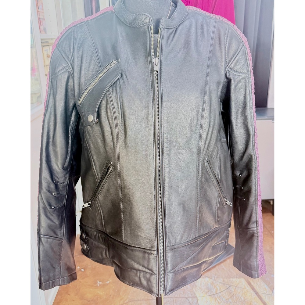 Milwaukee Leather Platinum XXL Black Leather Motorcycle Jacket Pink Trim